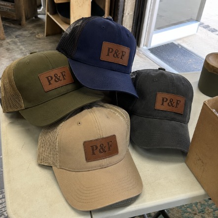 Branded leather patch hats with logo