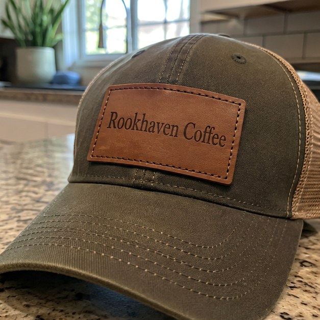 Custom leather patch hats — customer photo