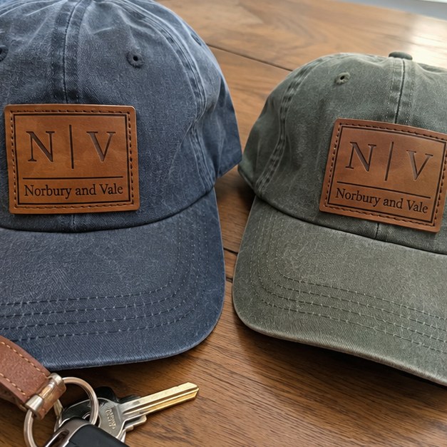 Personalized leather patch hats — customer photo